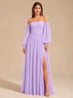 A-line Bridesmaid Dress with Long Bishop Sleeves 