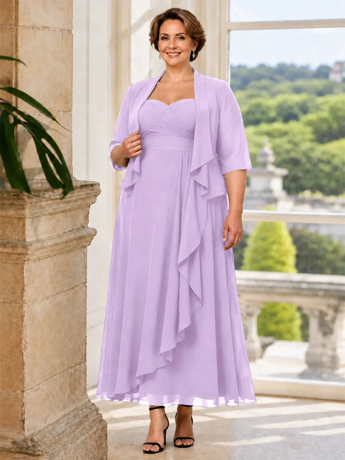 Two-piece Mother of the Bride Dress with Ruffle Design-Plus Size 
