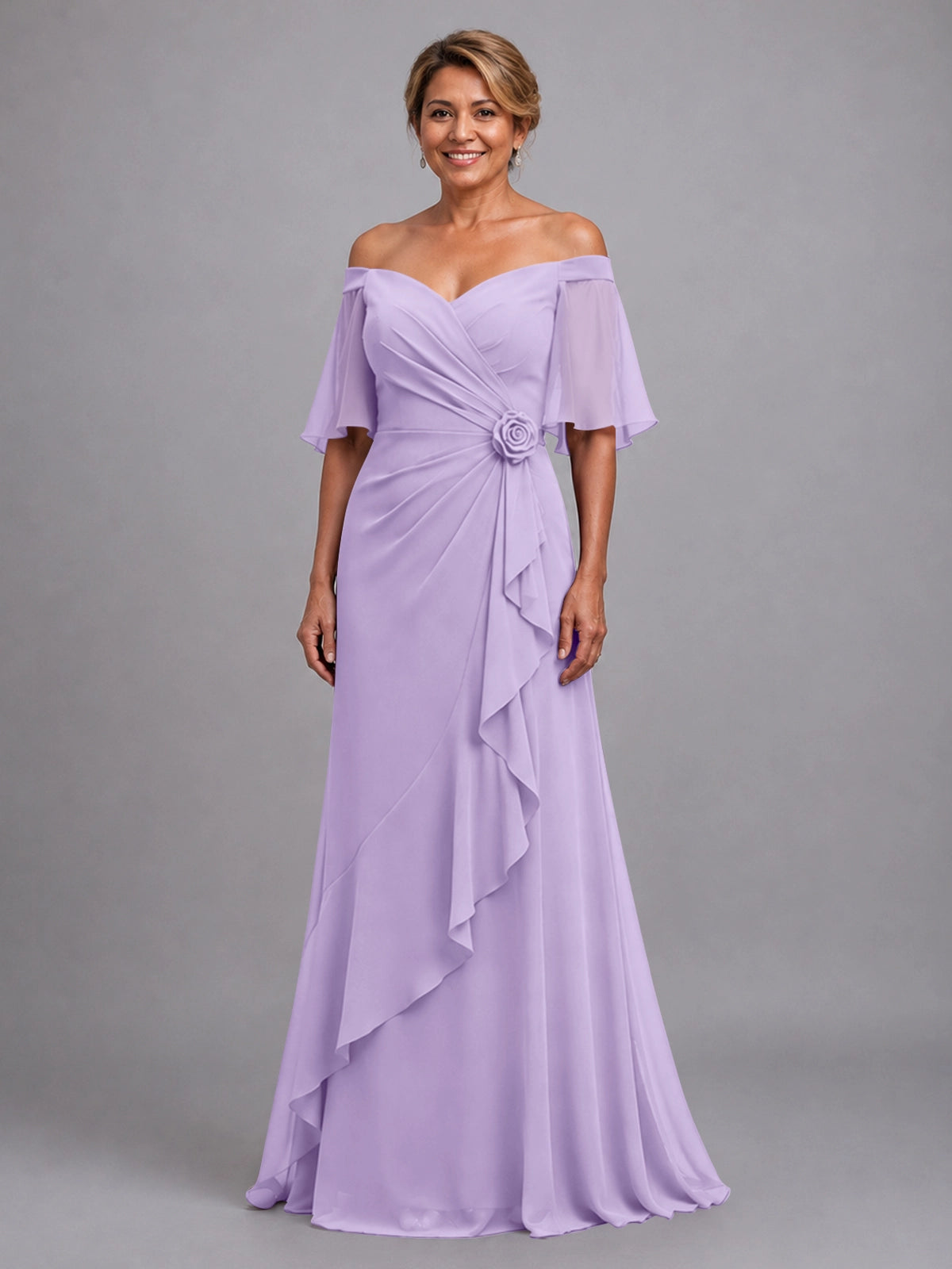 Chiffon Mother of the Bride Dress with 3D Rosette 