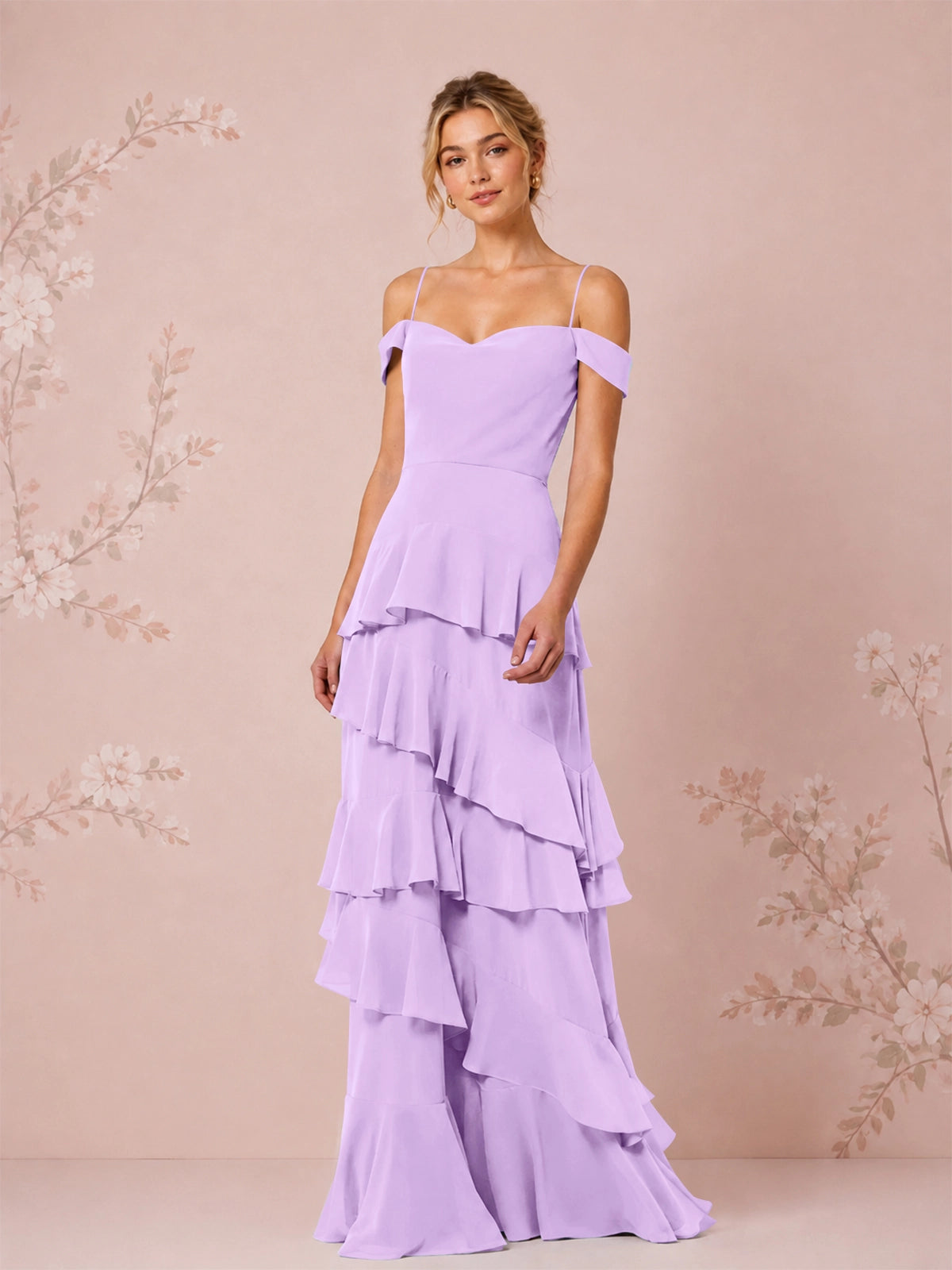 Chiffon Bridesmaid Dress with Tiered Ruffles 