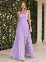 Square Neck Bridesmaid Dress with Pleated Skirt 