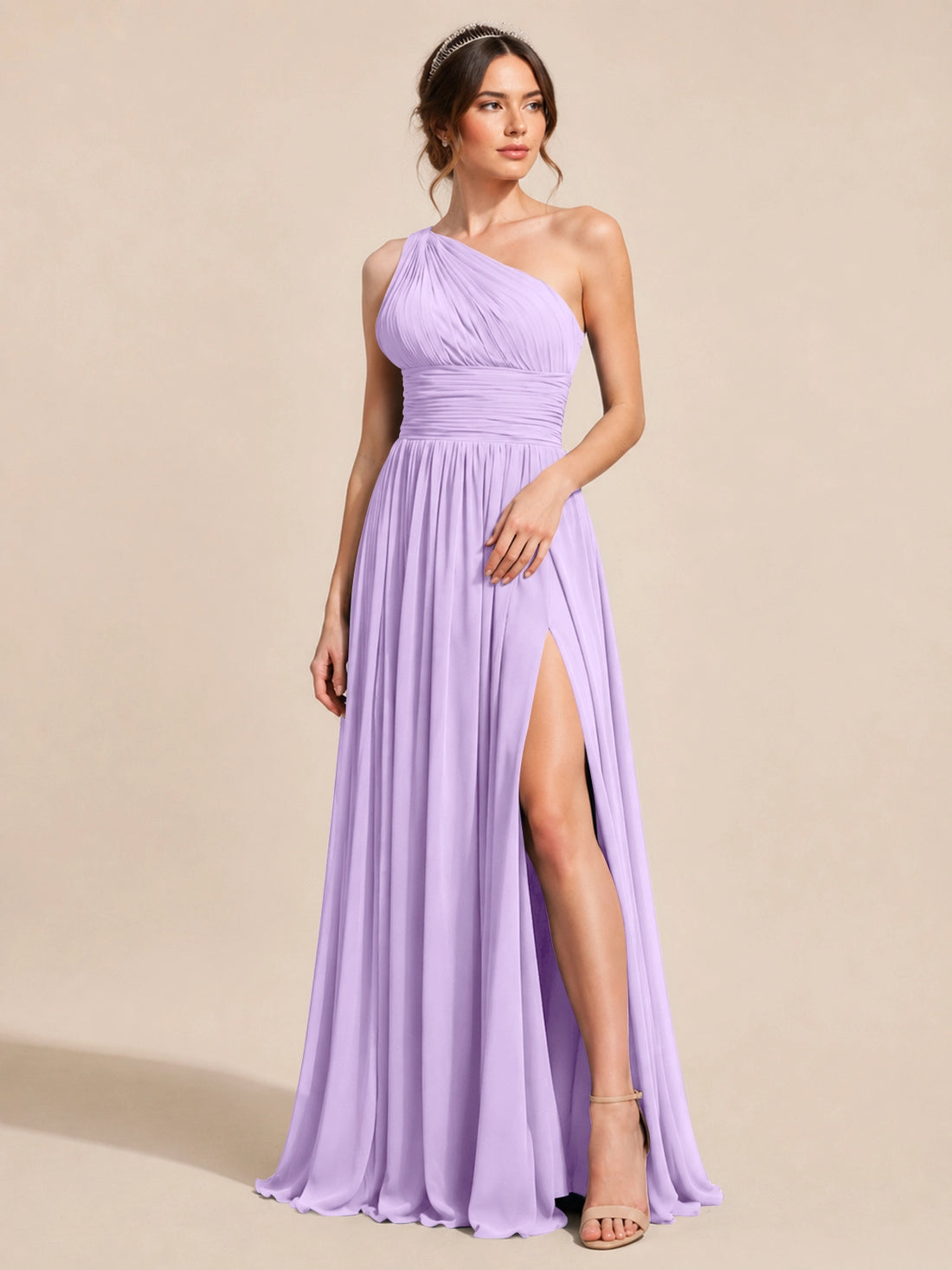 Chiffon Bridesmaid Dress with One-Shoulder Neckline 