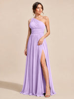 Chiffon Bridesmaid Dress with One-Shoulder Neckline 