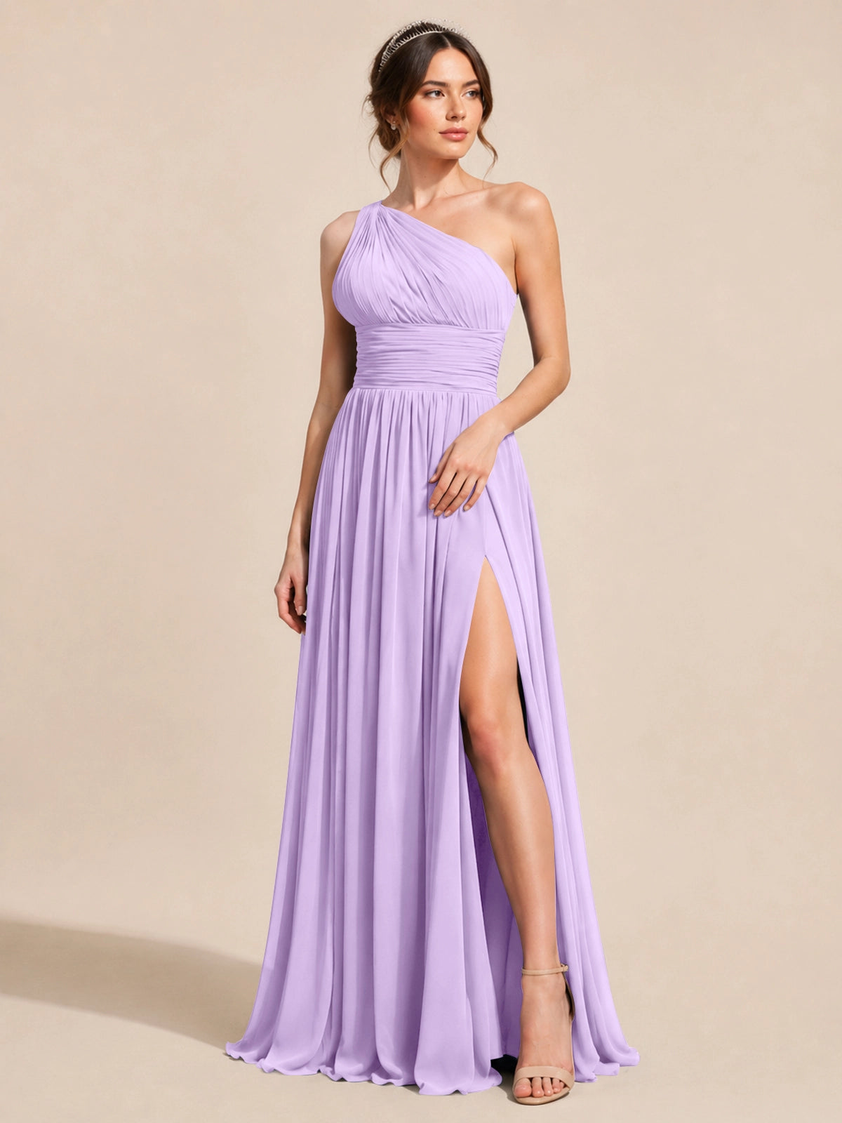 Chiffon Bridesmaid Dress with One-Shoulder Neckline 