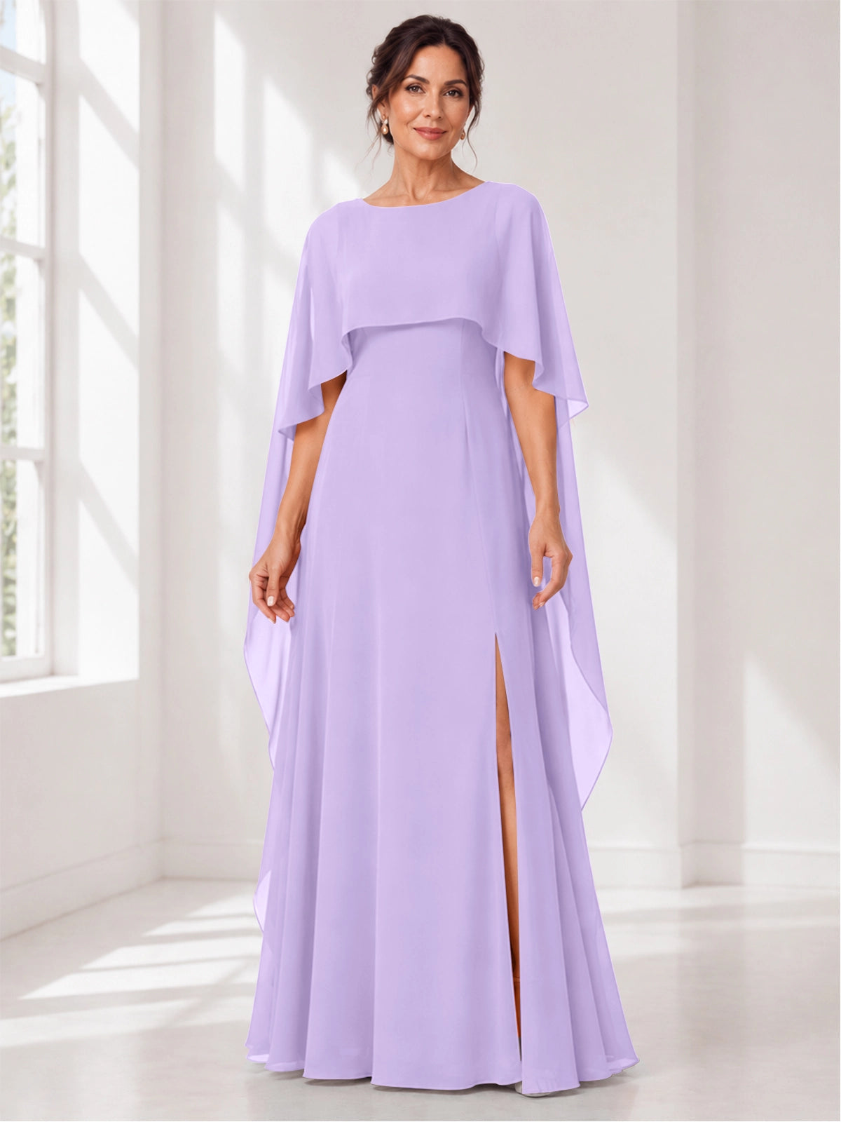 Chiffon Mother of the Bride Dress with Cape Overlay 