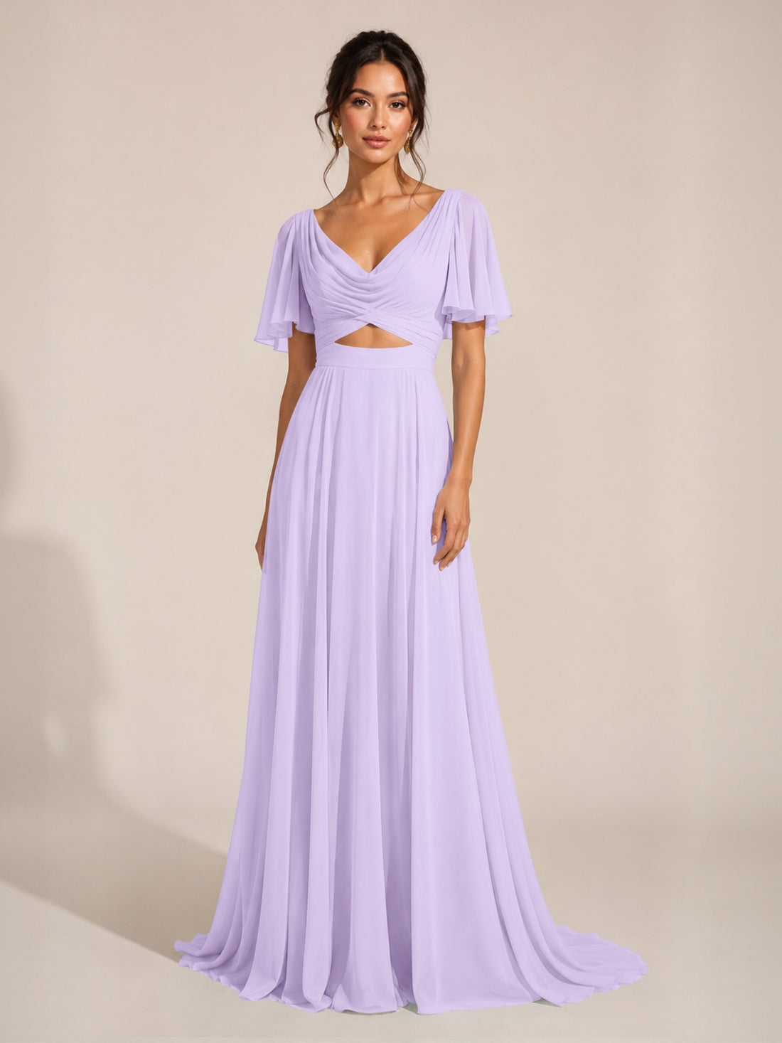Cowl Neck Bridesmaid Dress with Cut-Out Detail