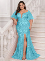 Mermaid Mother of the Bride Dress with V-neck-Plus Size 