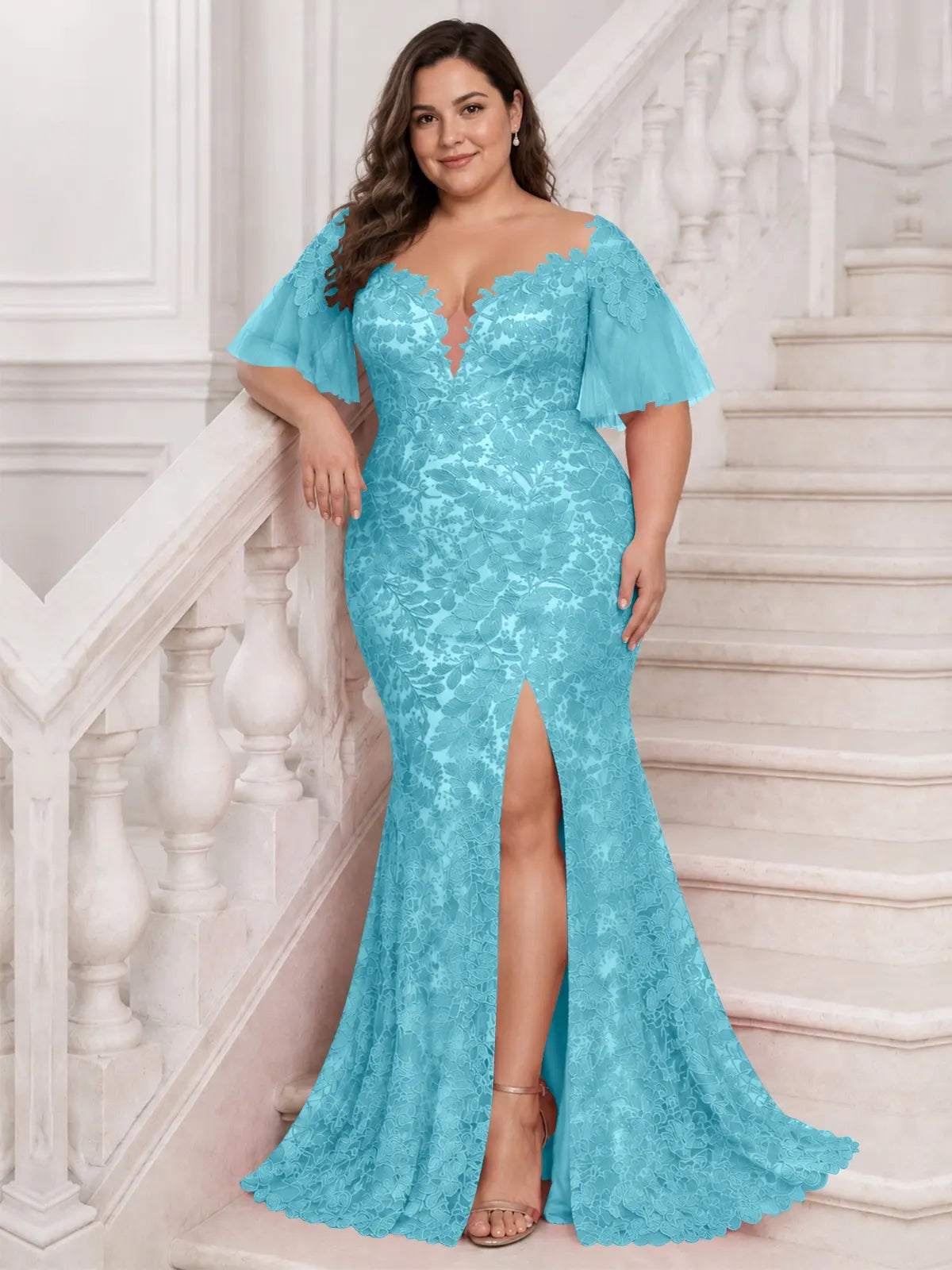 Mermaid Mother of the Bride Dress with V-neck-Plus Size 