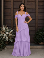 Chiffon Bridesmaid Dress with Cold-Shoulder 
