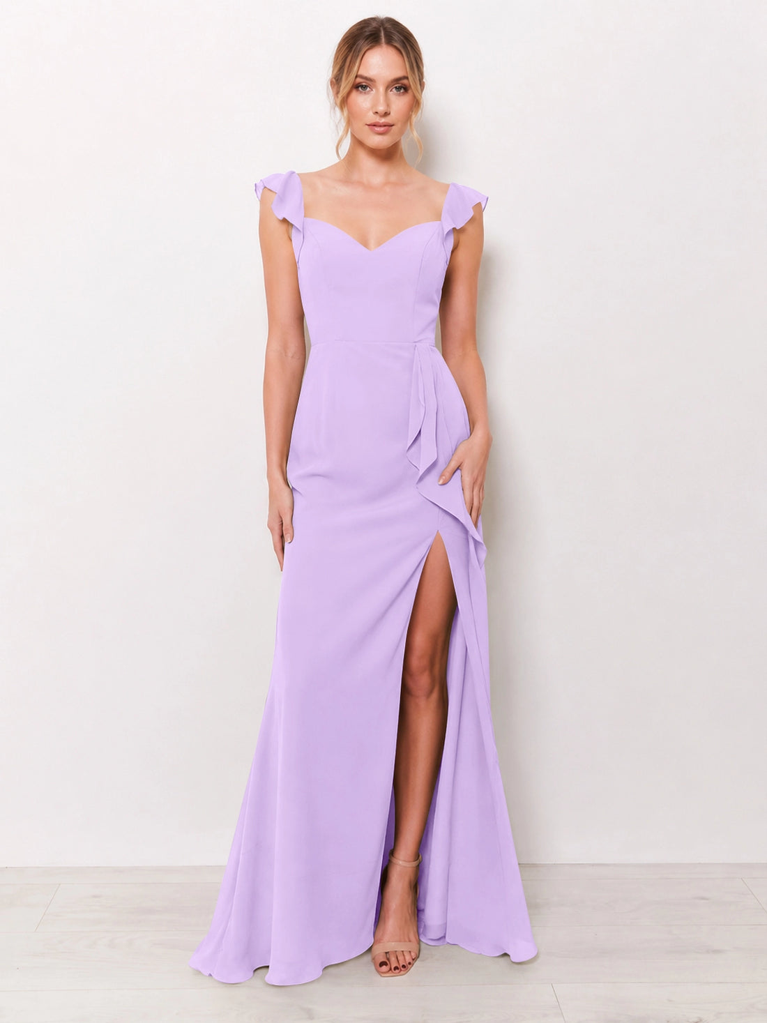 Chiffon Bridesmaid Dress with Ruffle Straps 