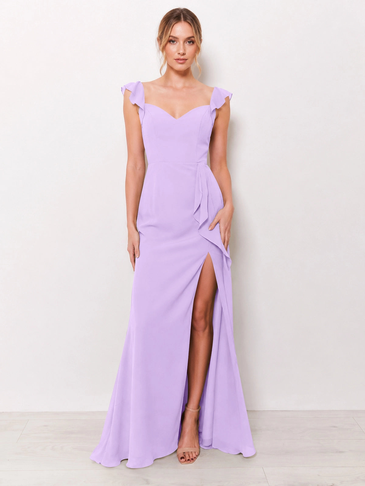Chiffon Bridesmaid Dress with Ruffle Straps 