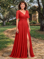 Surplice Neckline Mother of the Bride Dress with Slit 