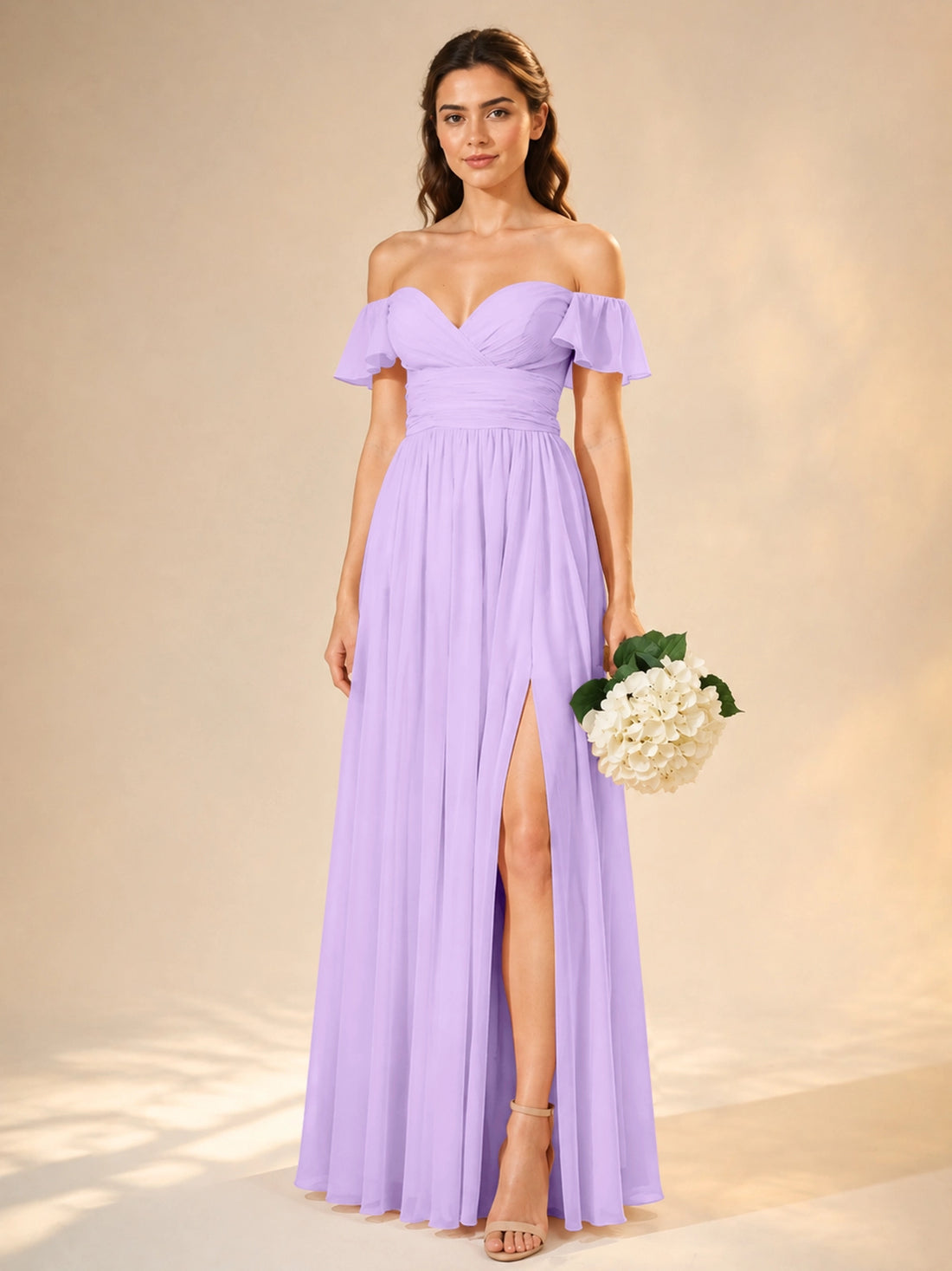 Chiffon Bridesmaid Dress with Cap Sleeves 