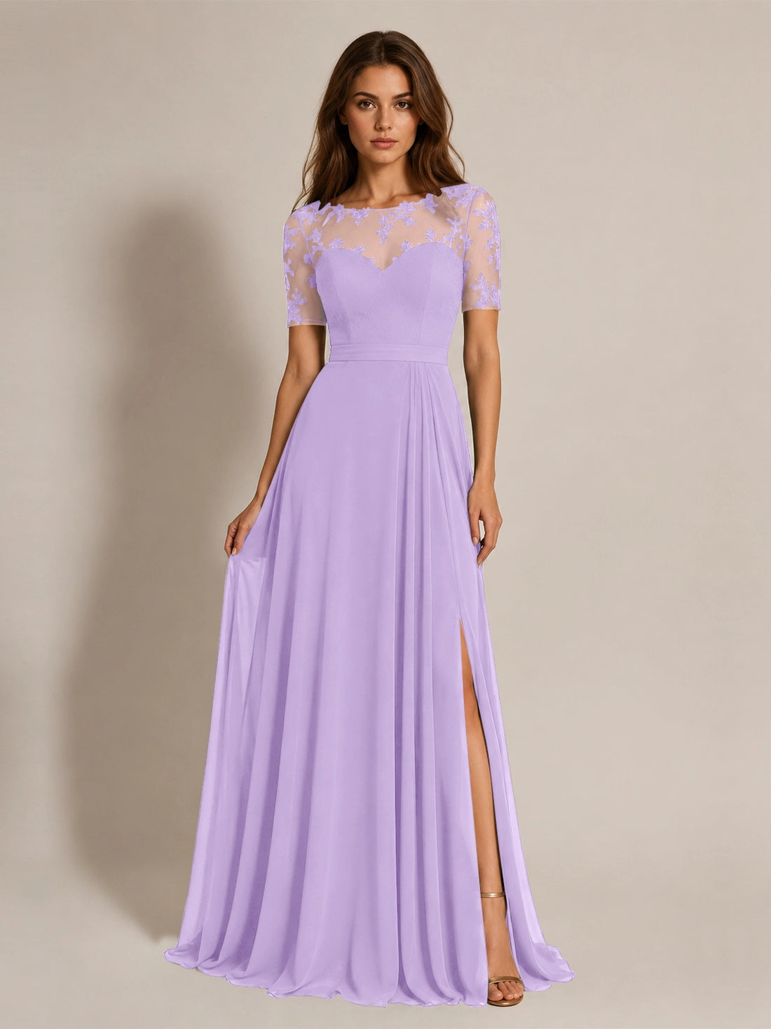Lace Mother of the Bride Dress with Illusion Neckline 