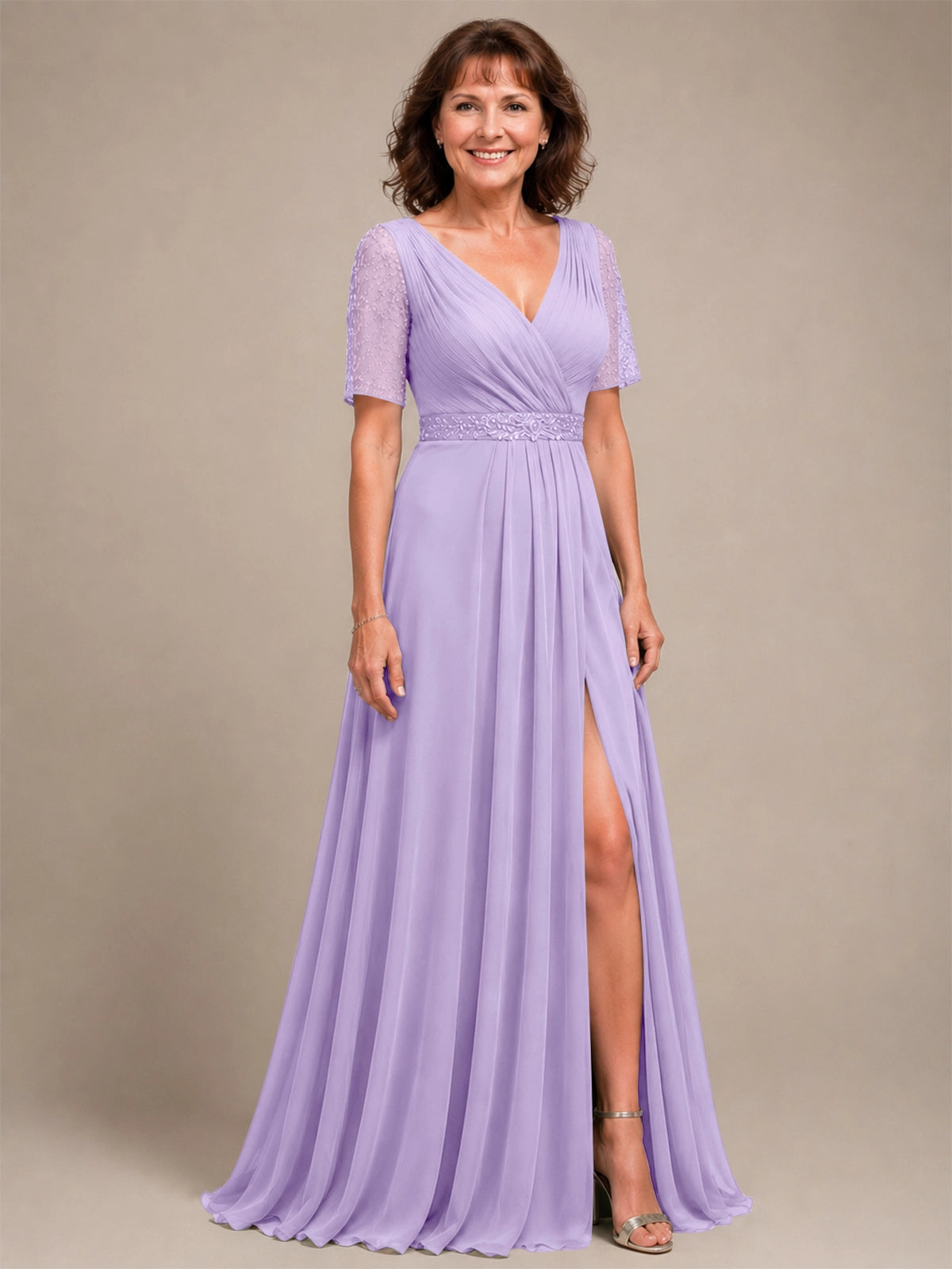Surplice Neckline Mother of the Bride Dress with Slit 