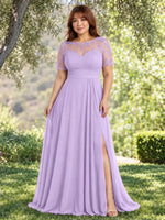Lace Mother of the Bride Dress with Illusion Neckline-Plus Size 
