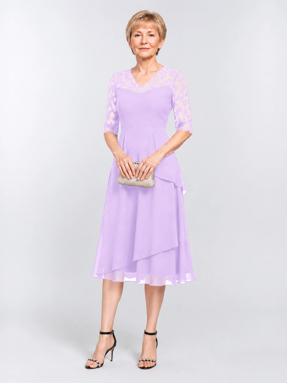A-line Mother of the Bride Dress with Lace Sleeves 
