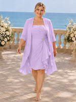 Ruched Chiffon Two-Piece Dress Set-Plus Size 