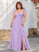 Chiffon Mother of the Bride Dress with Lace Appliques-Plus Size 