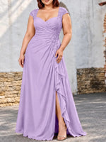 Chiffon Mother of the Bride Dress with Lace Appliques-Plus Size 