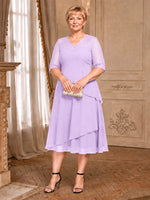 A-line Mother of the Bride Dress with Lace Sleeves-Plus Size 