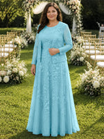 Two-Piece Lace Mother of the Bride Dress with Long Sleeves-Plus Size 