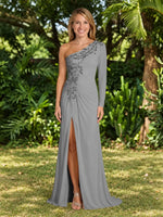 One-Shoulder Mother of the Bride Dress with Appliques