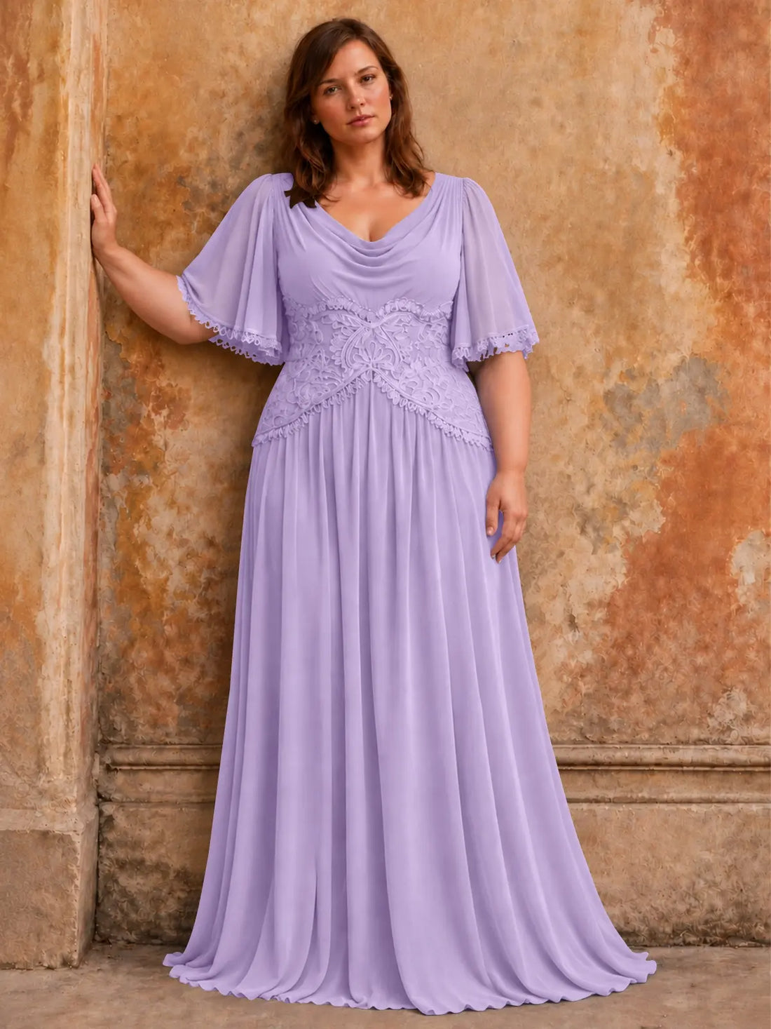 Cowl Neck Mother of the Bride Dress with Applique-Plus Size 