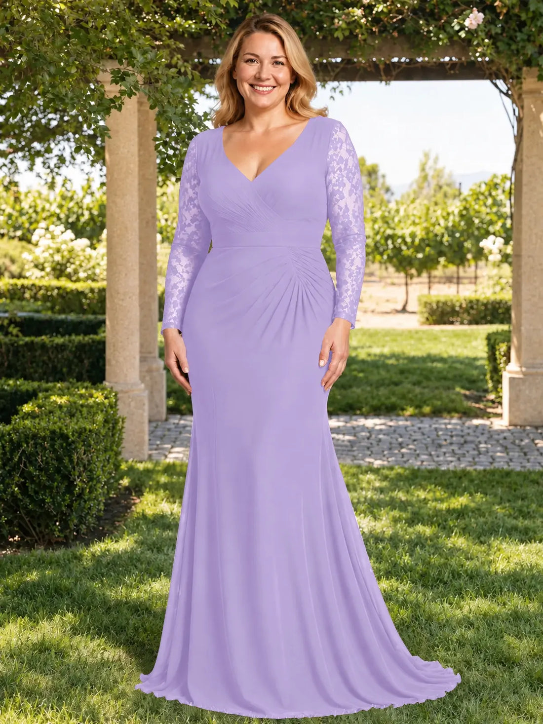 Mermaid Mother of the Bride Dress with Long Lace Sleeves-Plus Size 