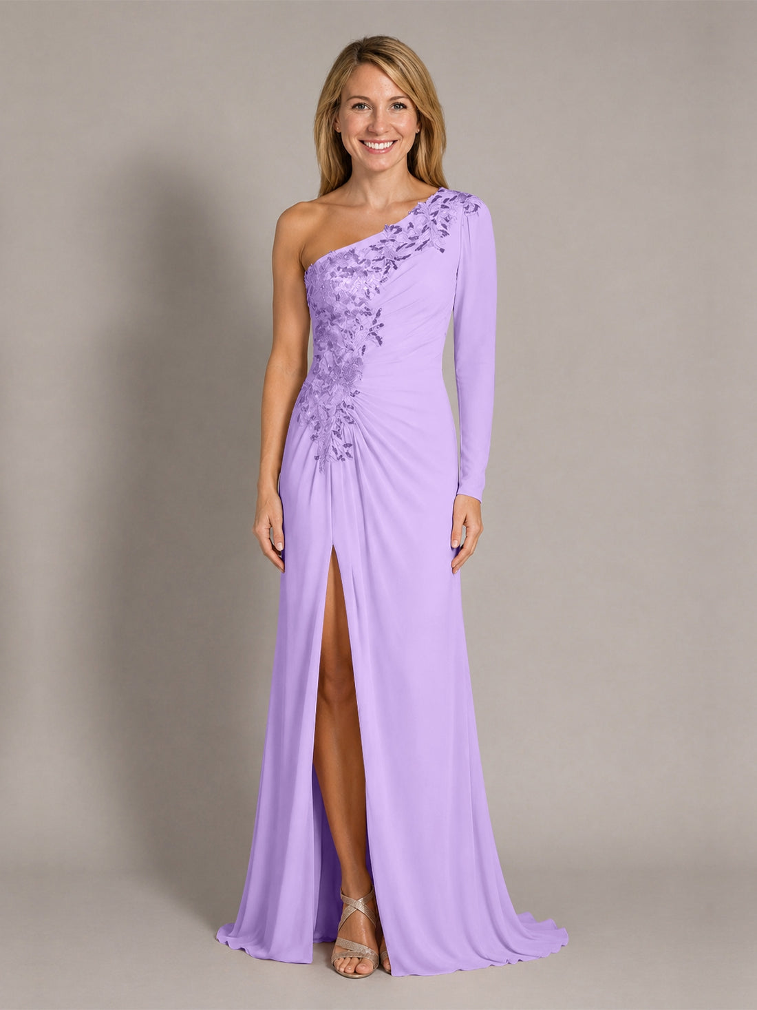 One-Shoulder Mother of the Bride Dress with Appliques