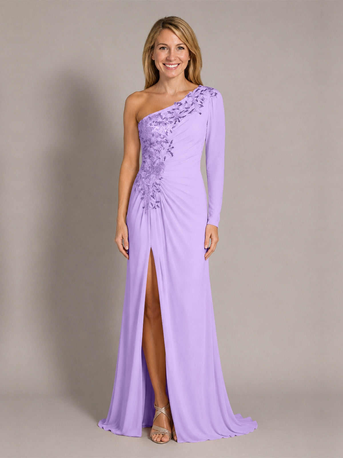 One-Shoulder Mother of the Bride Dress with Appliques