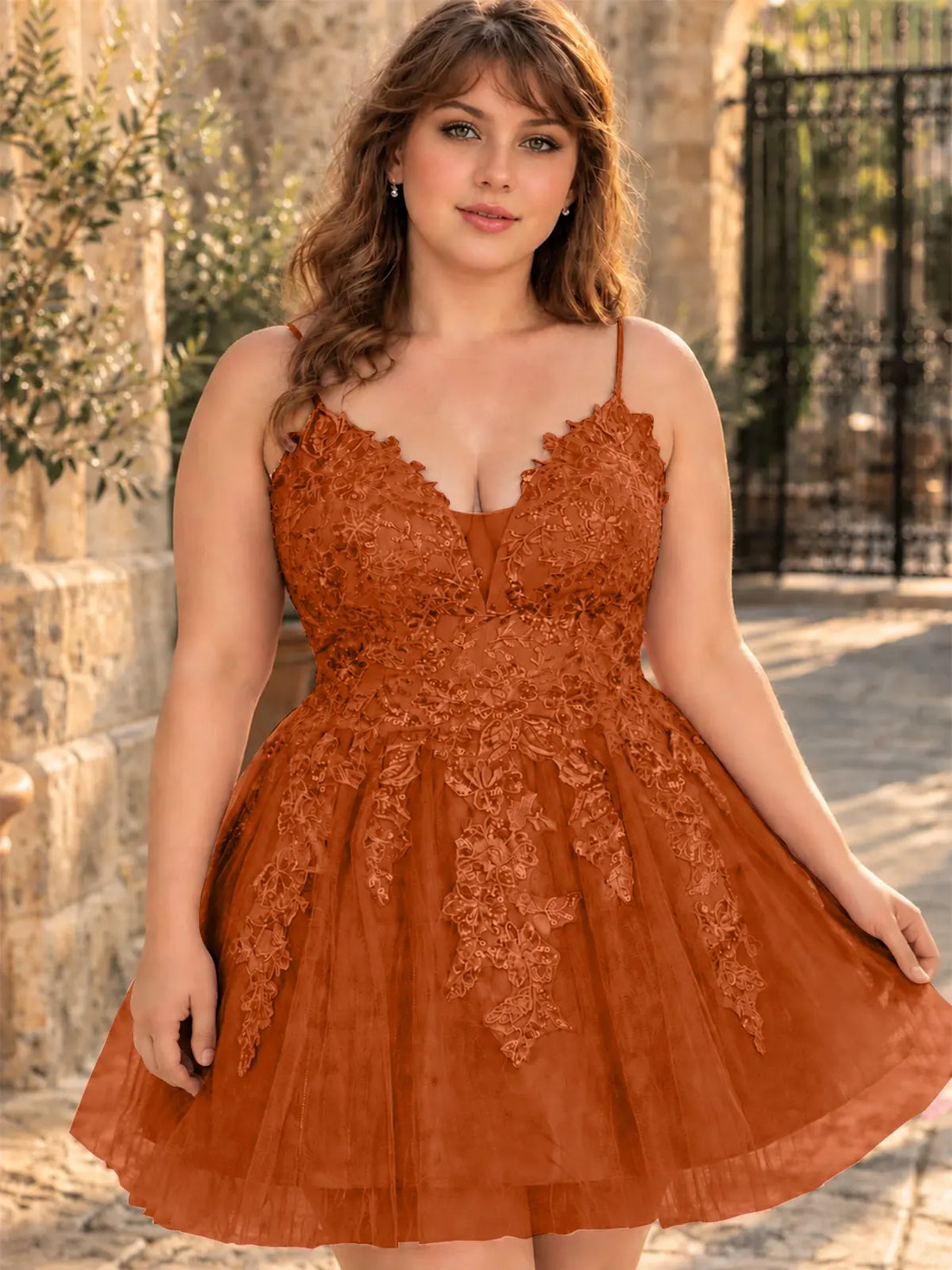 Applique Soft Tulle Mini Dress-Plus Size 
