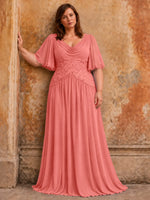 Cowl Neck Mother of the Bride Dress with Applique-Plus Size 
