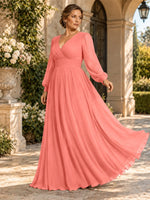 Chiffon Mother of the Bride Dress with Long Sleeves-Plus Size 