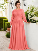Chiffon Mother of the Bride Dress with Jewel Neckline-Plus Size 