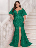 Mermaid Mother of the Bride Dress with V-neck-Plus Size 