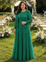 Two-Piece Lace Mother of the Bride Dress with Long Sleeves-Plus Size 