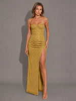 Velvet Sequin Prom Dress with High Slit 