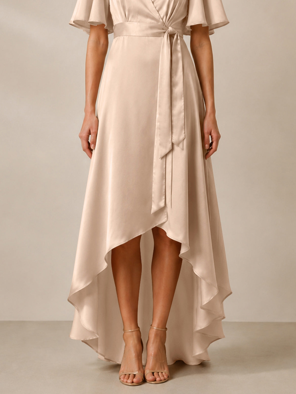 V-neck Bridesmaid Dress with Flutter Sleeves