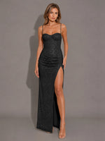 Velvet Sequin Prom Dress with High Slit 