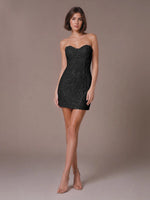 Velvet Sequin Homecoming Dress with Sweetheart Neckline 