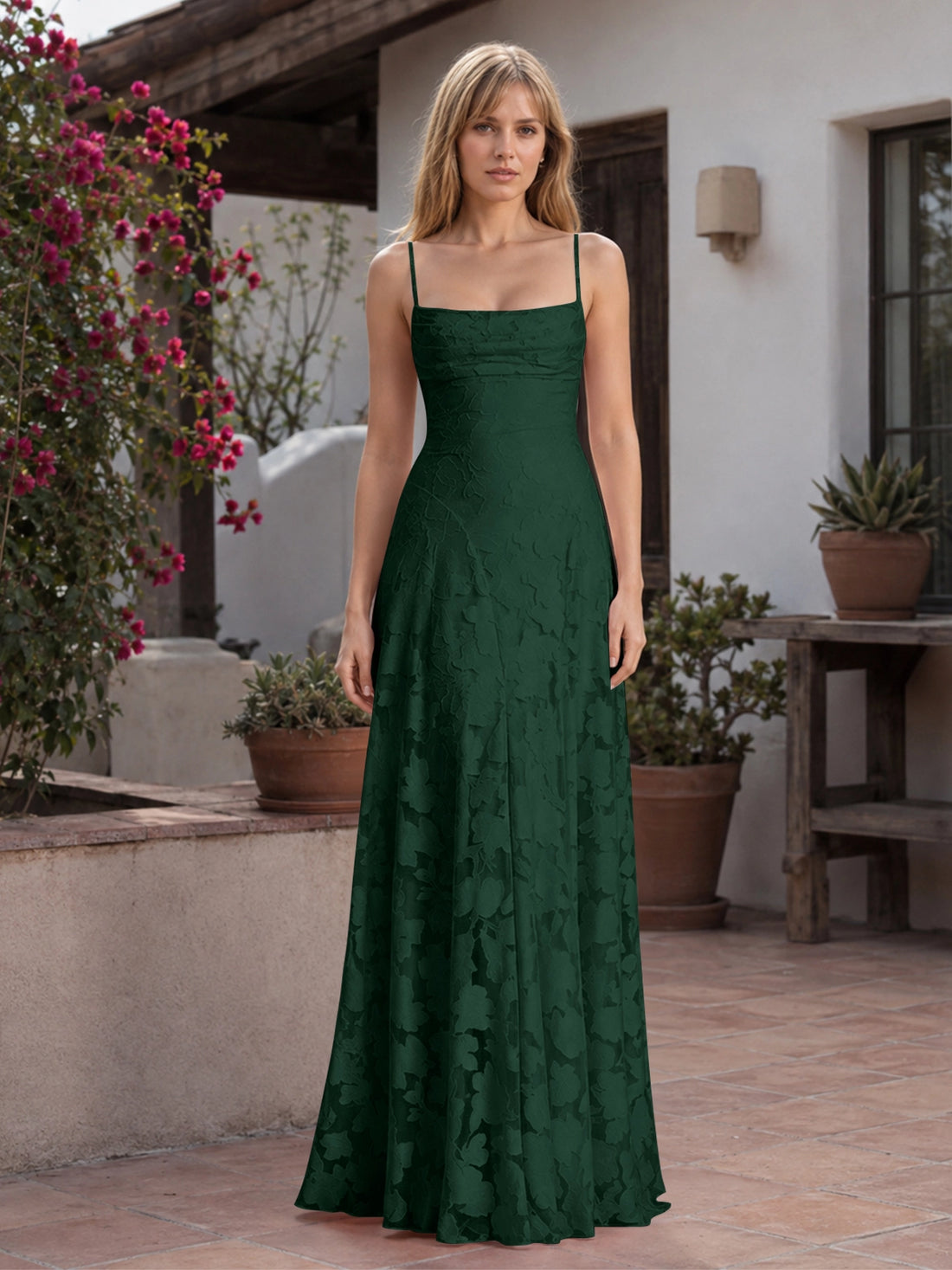 Jacquard Prom Dress with Lace-Up Open Back 
