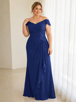 Off-Shoulder Chiffon Sheath Mother of the Bride Dress-Plus Size 