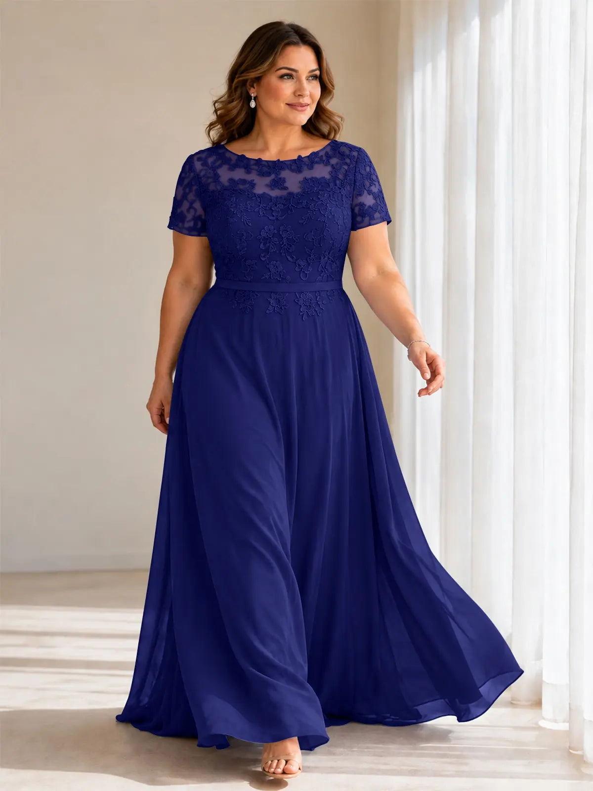 Illusion Applique Chiffon Dress-Plus Size 