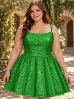 Sparkly Sequined A-line Mini Dress-Plus Size 