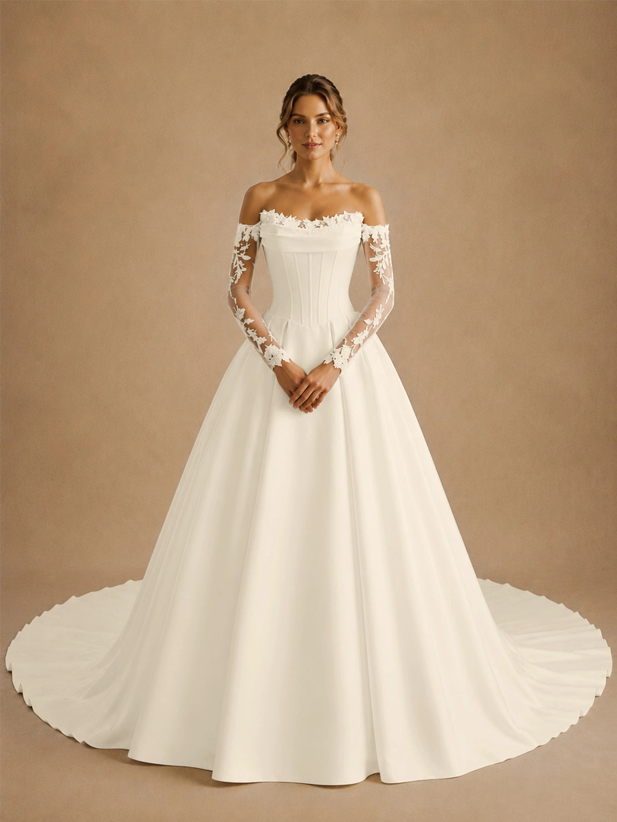A-line Wedding Dress with Off-the-Shoulder Sleeves 