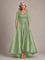 Satin Mother of the Bride Dress with Lace Sleeves 