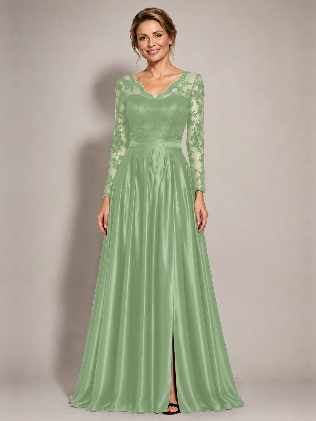 Satin Mother of the Bride Dress with Appliques