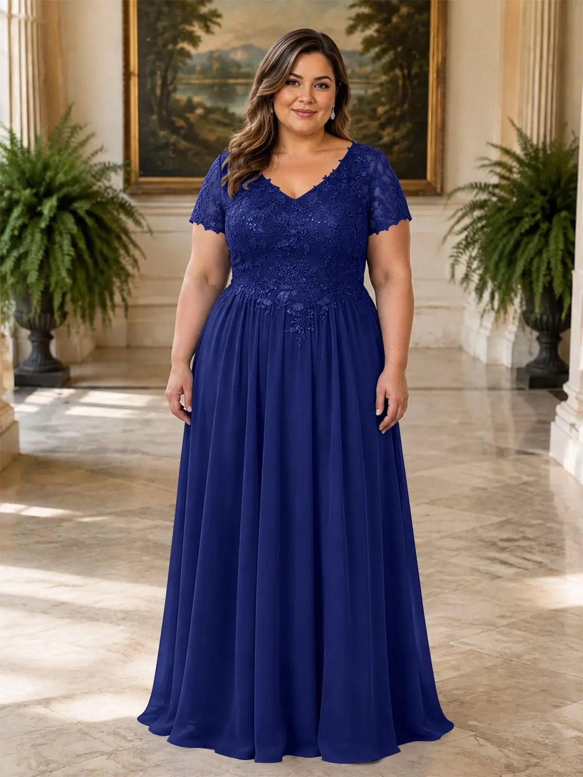 Short Sleeves Chiffon Dress-Plus Size 