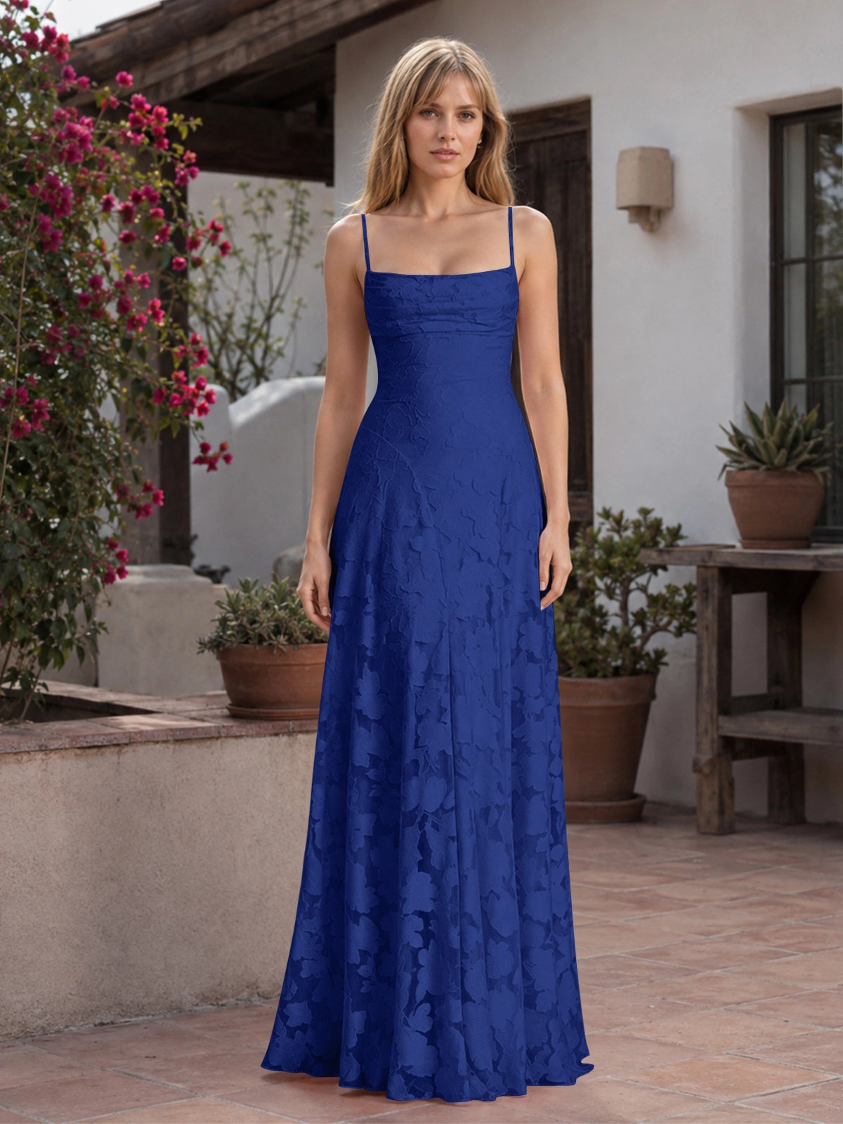 Jacquard Prom Dress with Lace-Up Open Back 